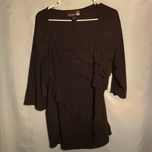 "Women's Black Ruffle Front Top by Anthony – 3/4 Sleeve Elegant Blouse"